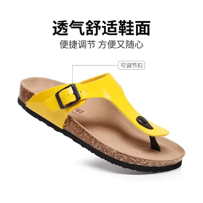Nouvelles sandales en liège pour femmes, tongs de plage à bout ouvert avec boucle réglable, chaussures plates en cuir avec semelle intérieure en liège