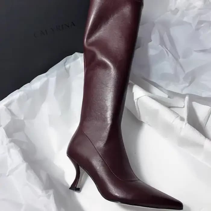 Bottes hautes pointues en cuir pour femmes