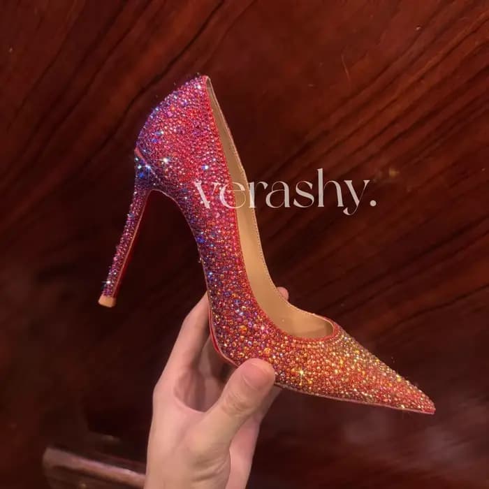 Talons hauts scintillants en cristal Bling pour femmes, chaussures de mariée violettes, Parker pointu, biscuits peu profonds, escarpins de banquet