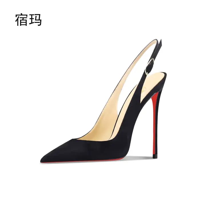 Nouvelles sandales à talons hauts en daim nu avec talons pointus, fins et bouche peu profonde pour l'été. Chaussure simple de style un pied
