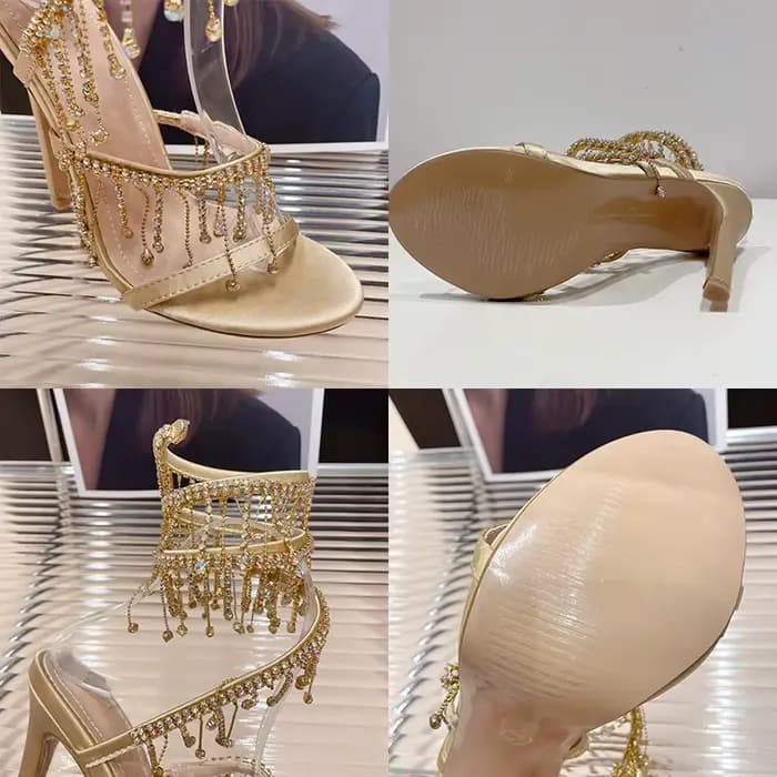 Chaussures dorées mode strass Peep Toe dames talons hauts