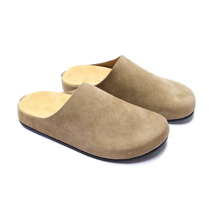 Mules plates en daim et cuir véritable pour femmes