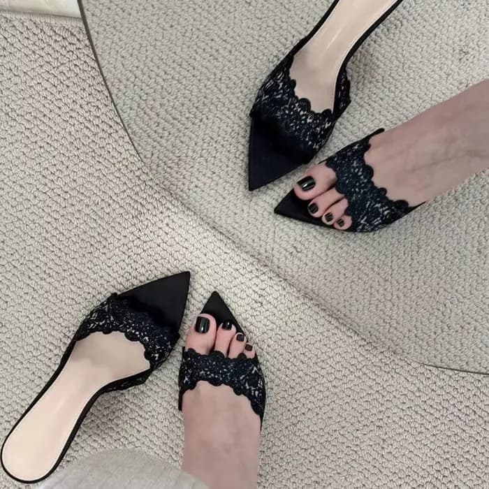 Mules en dentelle au crochet pour femme
