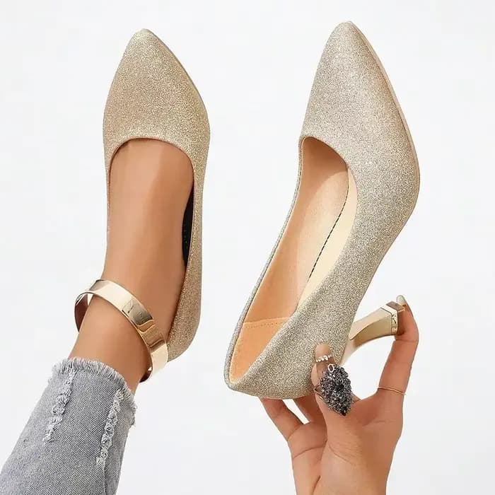 Escarpins à talons hauts à paillettes dorées brillantes pour femmes