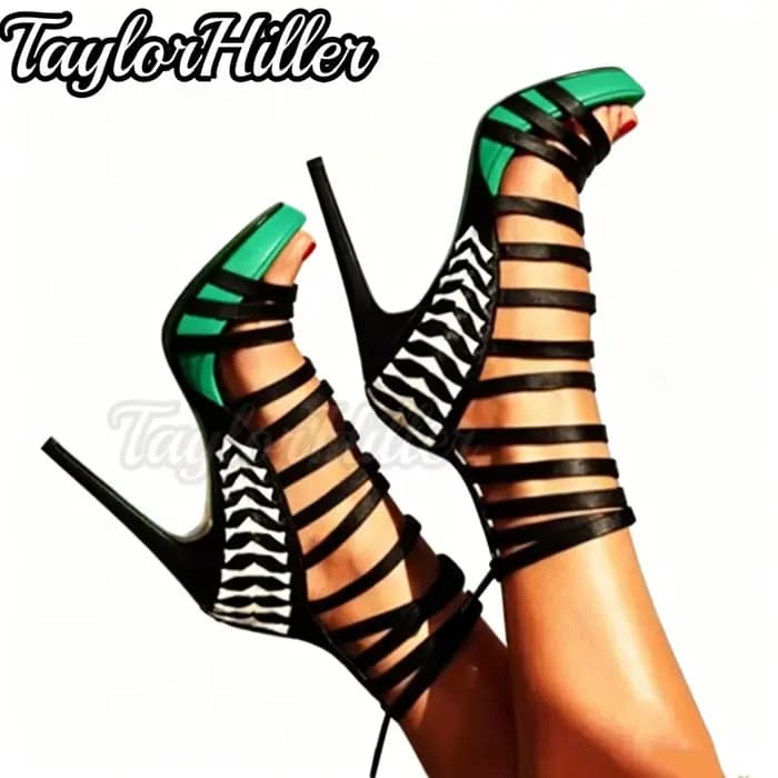 Sandales blanches à talons style romain, chaussures à talons aiguilles multicolores, sandales gladiateur à lacets et brides croisées, sandales d'été pour femme