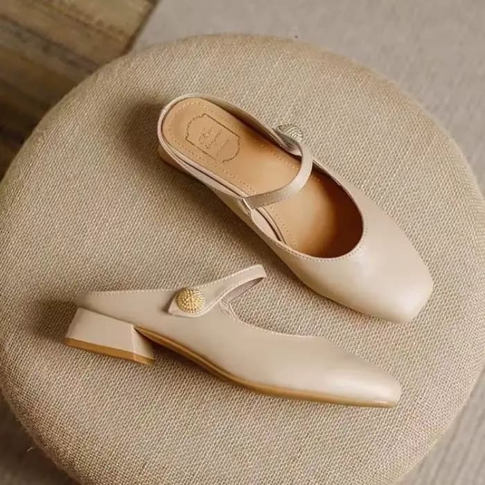 Nouvelles Escarpins Slingback Femme 2026 Noir Beige Élégants à Talons Carrés Épais – Chaussures