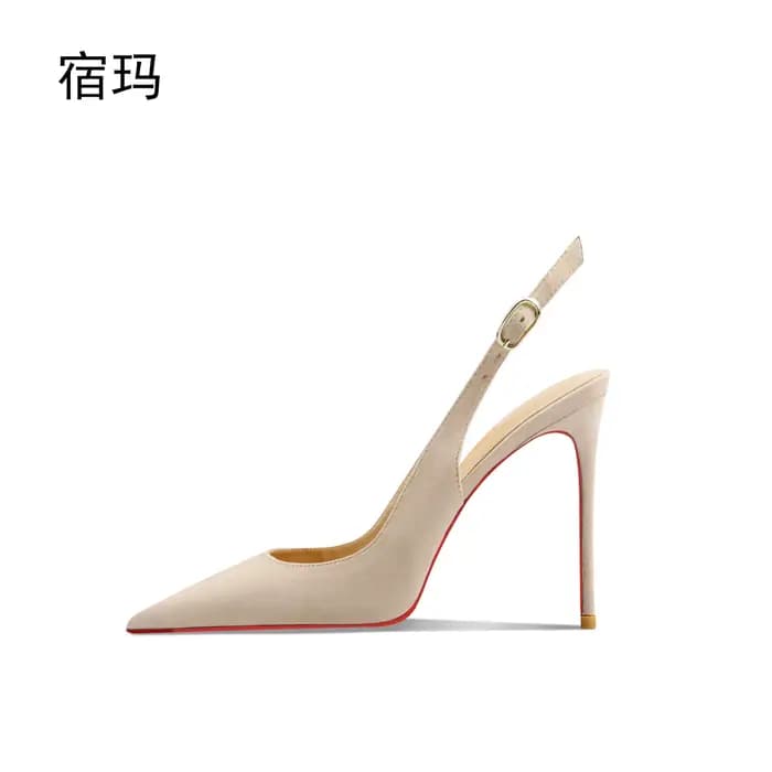 Nouvelles sandales à talons hauts en daim nu avec talons pointus, fins et bouche peu profonde pour l'été. Chaussure simple de style un pied