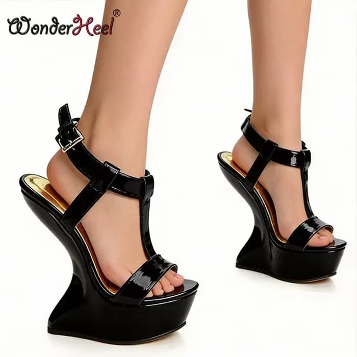 Wonderheel Sandales d'été à talons compensés de 14 cm avec plateforme de 4 cm, sexy, pour femme, à brides à boucles, pour boîte de nuit, livraison directe