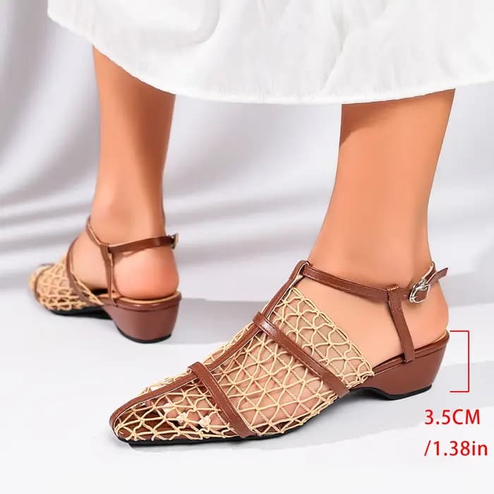 Sandales à talon carré en maille respirante - Chaussures d'été confortables pour femmes