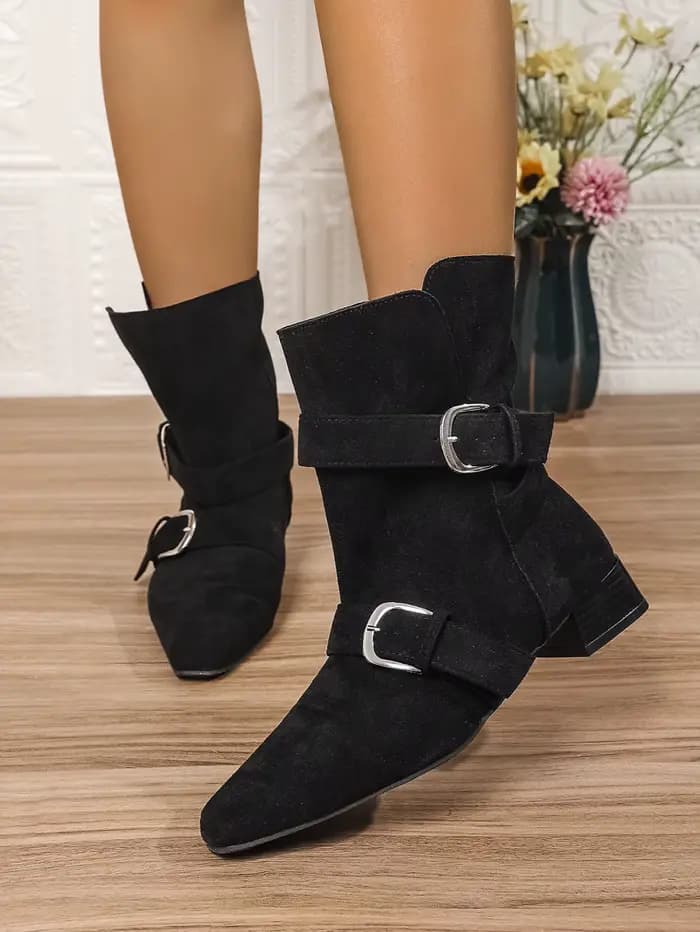 Bottes skinny kaki à talons grossiers