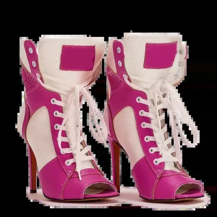 Nouvelles Bottines Sexy à Bout Ouvert et Talon Carré Épais, Style Patchwork Croisé, Chaussures de Défilé Tendance pour Femmes