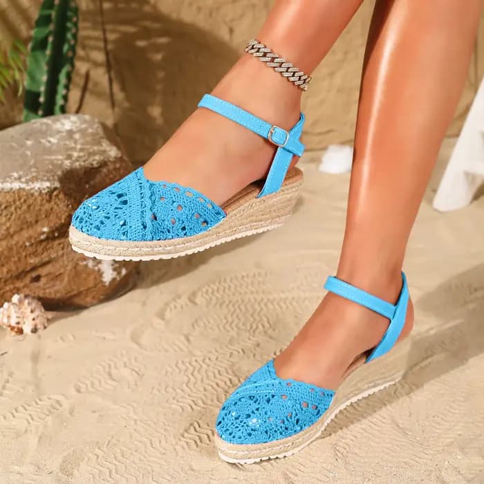 Sandales compensées en espadrille crochetées à la main 2026 pour femme – Chaussures plates ajourées respirantes pour l'été – Sandalias de Mujer Verano