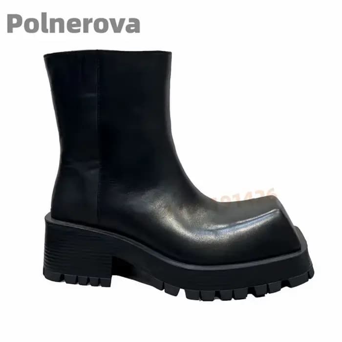 Bottes de moto à bout carré et semelle épaisse pour femmes et hommes
