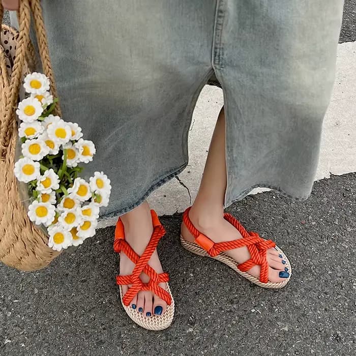 Sandales femme corde tressée avec Style décontracté traditionnel et créativité Simple