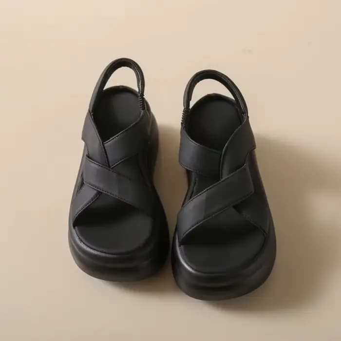 Sandales compensées de luxe style nuage à brides croisées et semelle épaisse, mules décontractées confortables pour l'été