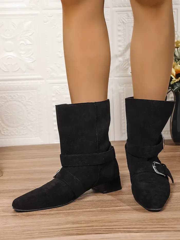 Bottes skinny kaki à talons grossiers