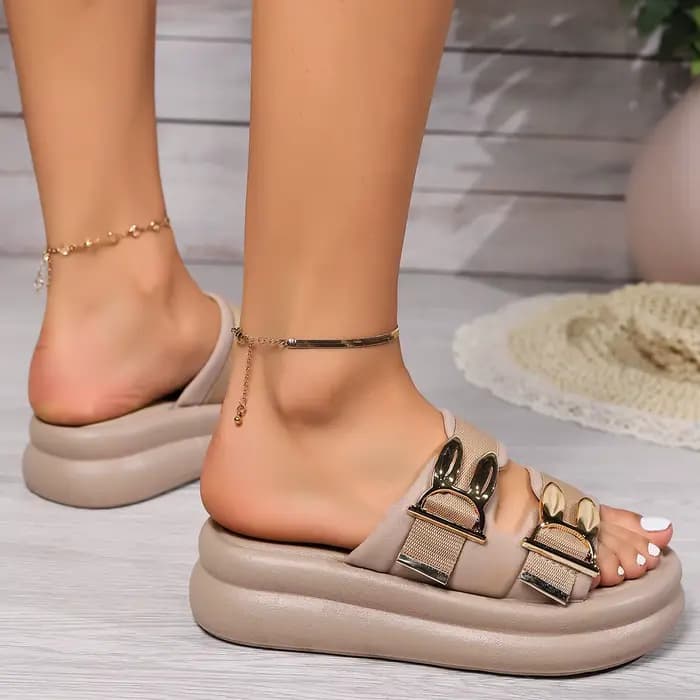 Sandales compensées à fond épais doré pour femmes