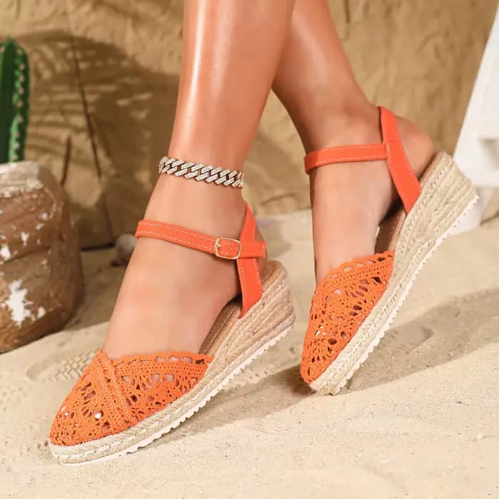 Sandales compensées en espadrille crochetées à la main 2026 pour femme – Chaussures plates ajourées respirantes pour l'été – Sandalias de Mujer Verano