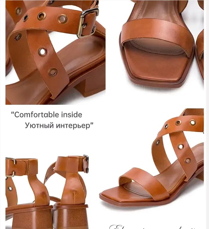 Ods-Sandales gladiateur en cuir de vache pour femmes
