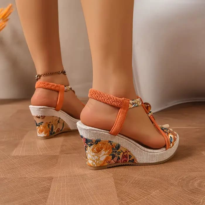 Nouvelles sandales compensées rétro confortables en cuir noir pour femme