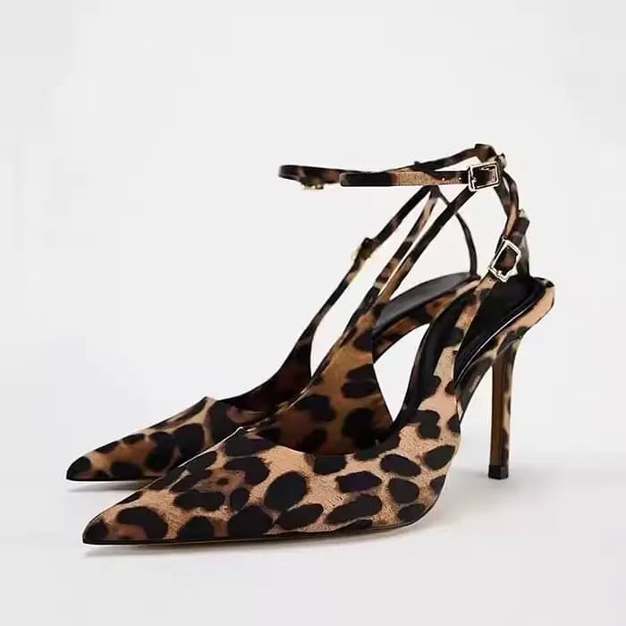 Léopard talons hauts femmes bout pointu sandales Sexy Slingback chaussures robe de soirée pompes 2025 été tendance pantoufles Sandalias Mujer