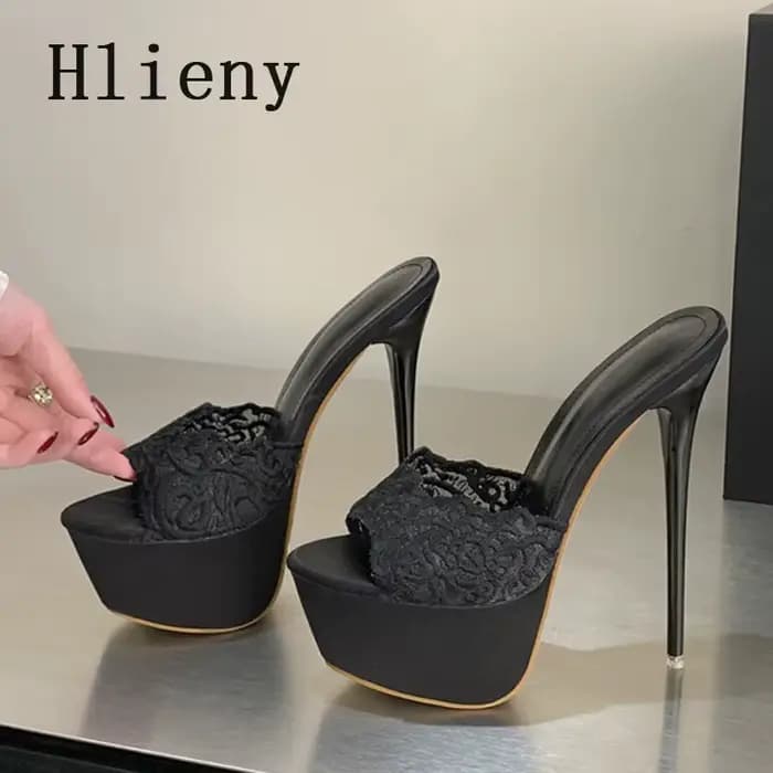 Hlieny Street Style été bout ouvert plate-forme femmes pantoufles mode mince talons hauts sandales dames Banquet discothèque chaussures de fête