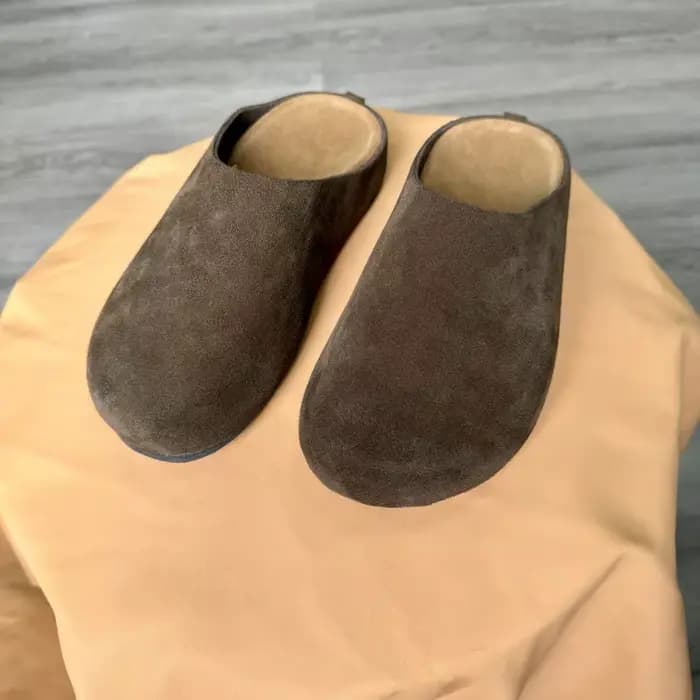 Mules plates en daim et cuir véritable pour femmes
