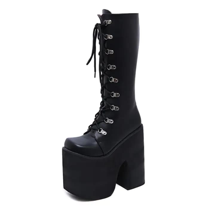 Gdgydh grande taille 43 plate-forme épaisse talons hauts extrêmes Cool motos bottes Style Punk lacets genou