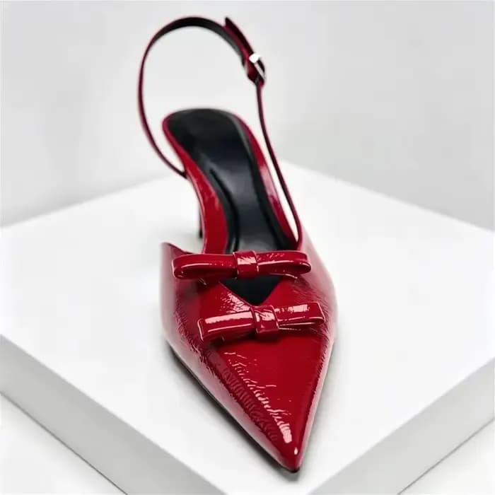 Sandales de luxe pour femmes, de marque, à bout pointu, à talons hauts, sexy, rouges, élégantes, avec nœud, pour soirée, chaussures habillées pour femmes