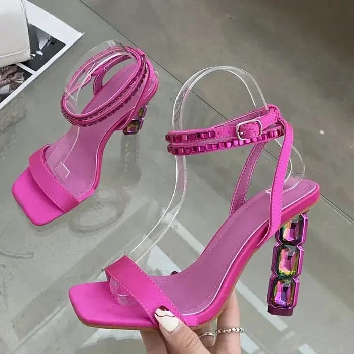 Aneikeh Sexy brillant empilé cristal talon sandales femme été 2026 mince embelli bride à la cheville chaussure à talons hauts pour les femmes pompes