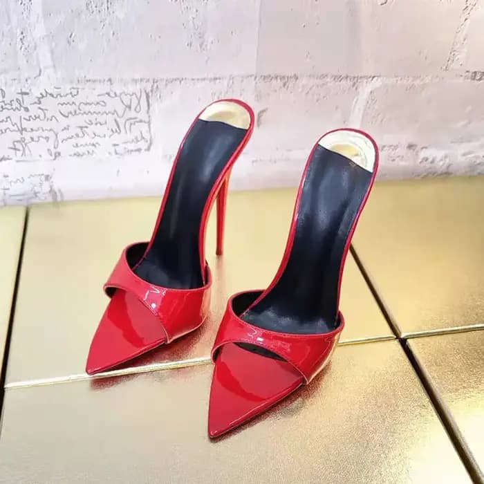 Mules à talons ultra hauts 14/16 cm en cuir verni noir