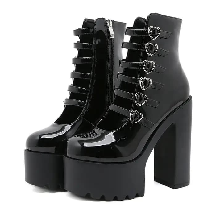 Gdgydh escarpins à talons bloc pour femmes mode Multi boucle sangle coeur conception chaussures habillées fermeture