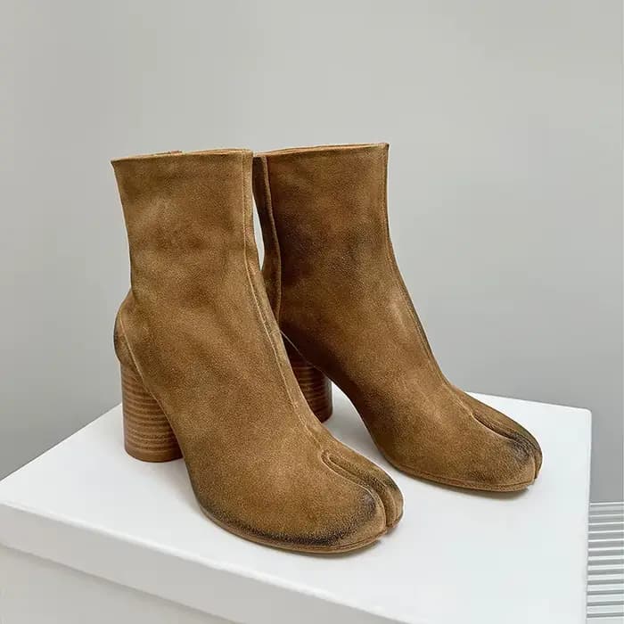 Bottines à bout fendu en cuir véritable pour femmes, bottes Tabi vintage faites à la main, chaussure