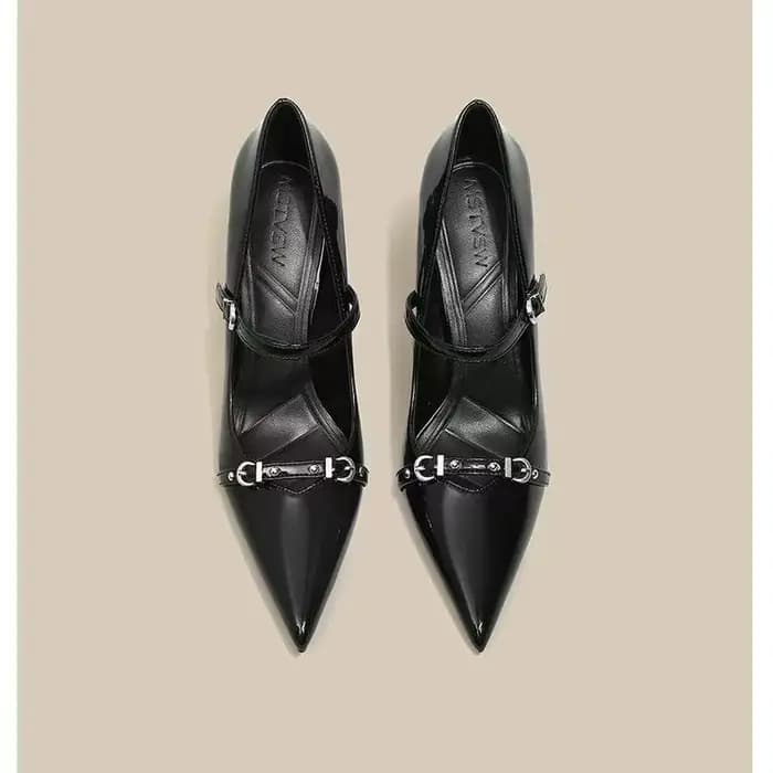 Talons hauts pointus rivetés vintage français pour femmes