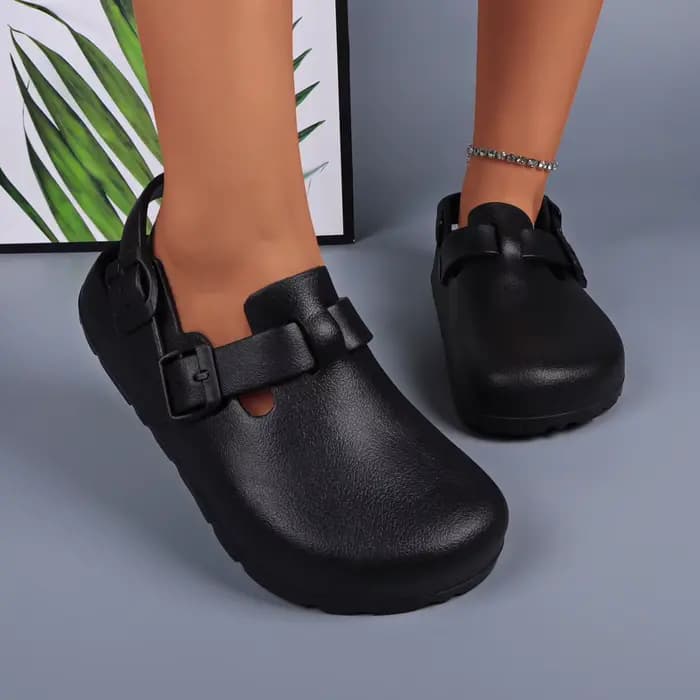 Chaussures de créateur pour femmes, talons à plateforme, boucle réglable, chaussures de Chef légères et imperméables, sabots mules noirs, décontractées et confortables