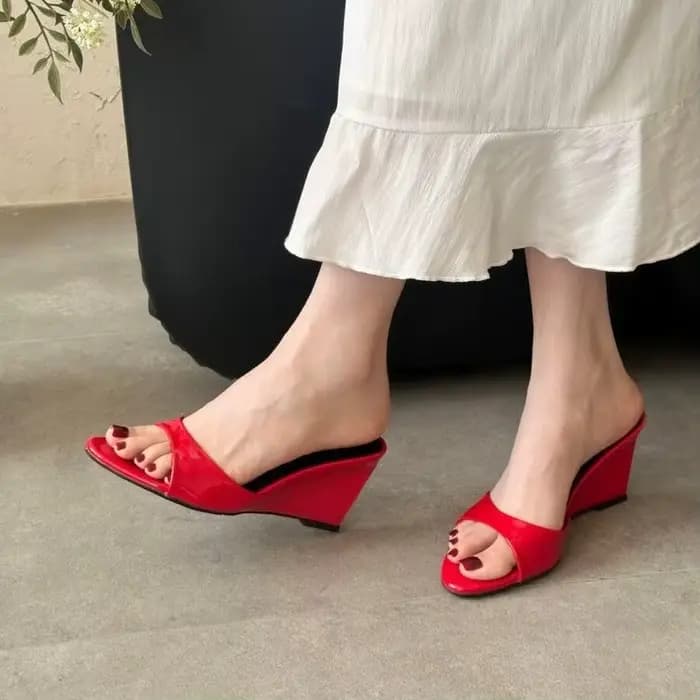2026 Mules à talon compensé pour femme, confortables, à bout ouvert, à enfiler, en cuir verni, pour l'extérieur, le quotidien et les soirées