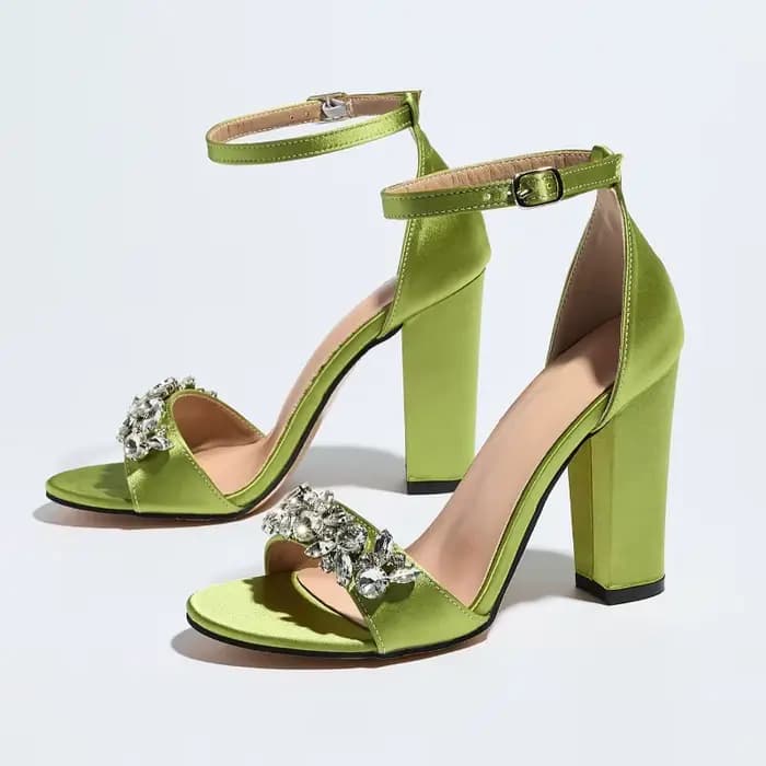 Sandales de luxe à talons hauts pour femmes, ornées de strass, en satin, chaussures de créateur à bout ouvert, avec boucle à la cheville, ajourées, élégantes pour banquets et soirées