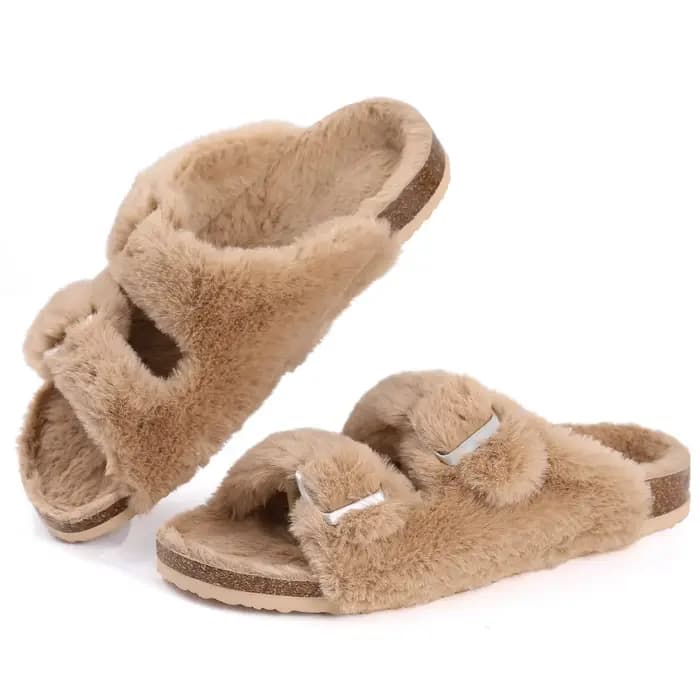Shevalues hiver fourrure daim pantoufles femmes classique fourrure doublé sabots maison floue liège
