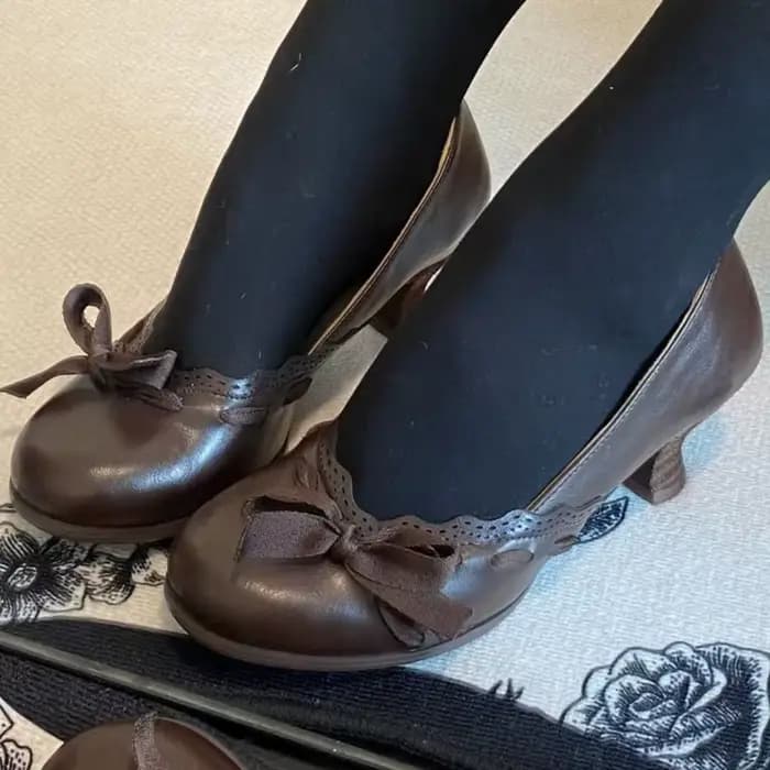 Escarpins Vintage marron à talons épais pour femmes