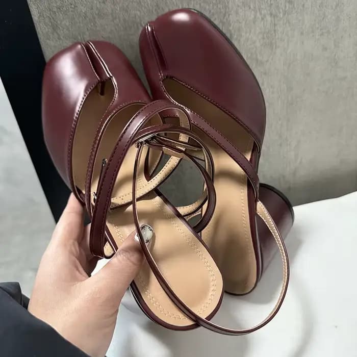 Tabi – escarpins d'été en cuir à bout fendu pour femmes noires
