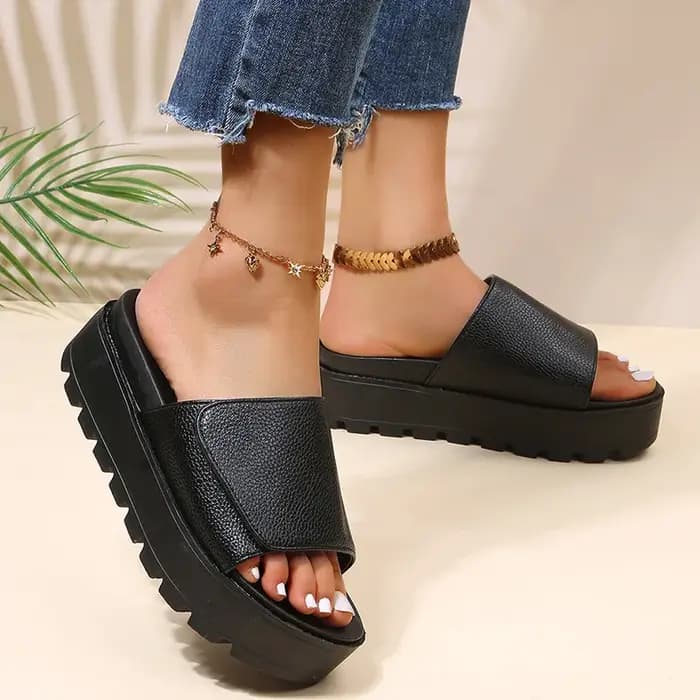 Soldes Exceptionnelles de la Saison : Nouvelles Sandales Compensées à Enfiler pour Femme avec Fermeture Auto-agrippante, Chaussures de Plage et d'Extérieur d'Été, Pantoufles à Bout Rond en Satin