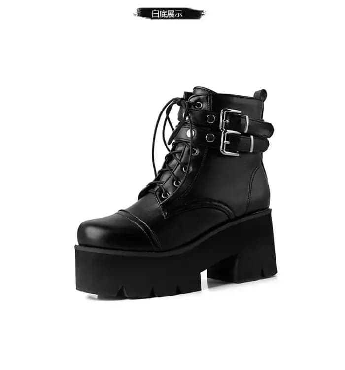 2025 femme moto bottes plate-forme chaussures à talons épais boucle talon haut bout rond fermeture éclair bottine Punk Goth Style Botas Mujer