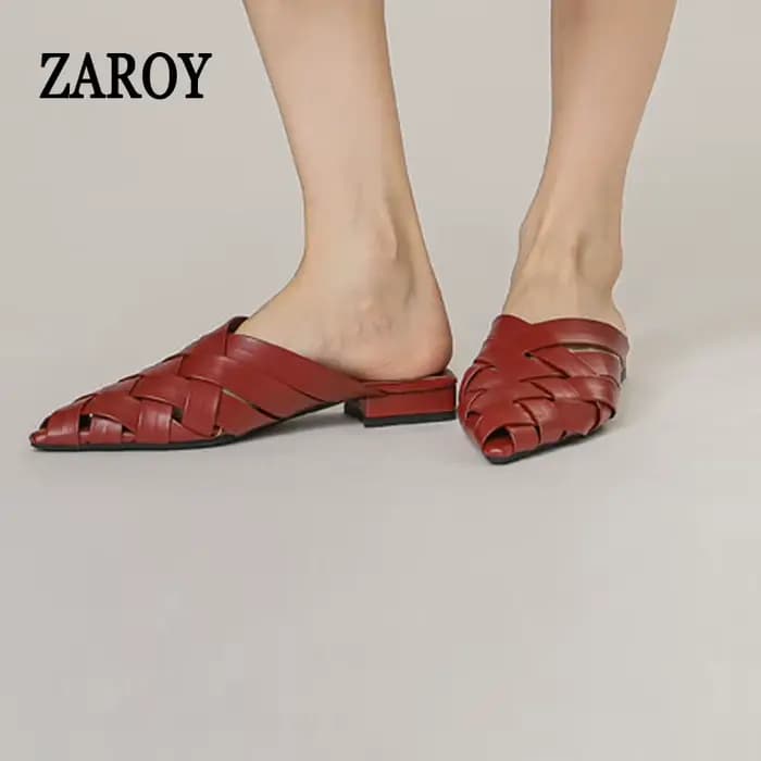 ZAROY tissage Mules pantoufle printemps été chaussures décontractées pour femme bout pointu talons bas en plein air
