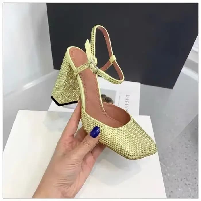 Sandales Mary Jane à talons hauts épais avec strass pour femmes