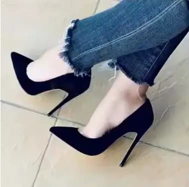 Escarpins pointus en velours à enfiler peu profond pour femmes, chaussures à talons hauts, robe de s