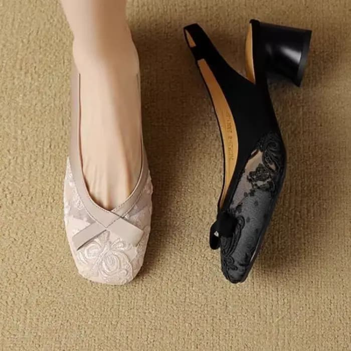 Sandales à talons hauts en dentelle pour femmes, chaussures De styliste à talons avec nœud, escarpins épais élégants, robe De soirée, été, 2025