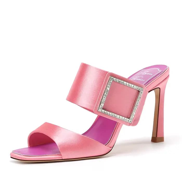 Sandales à talons hauts pour femmes Été 2026, style urbain, bout carré, décorées de strass, mules en