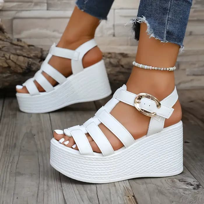 Femmes cheville boucle sandales à talons compensés été 2025 tendance plate-forme chaussures respirantes