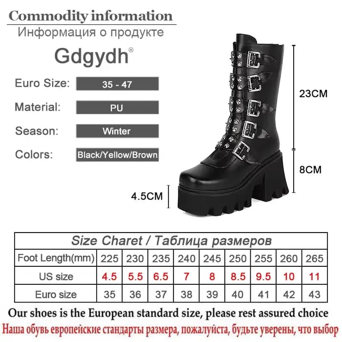 Gdgydh-Bottes à Plateforme Gothiques Punk pour Femme, Chaussures Noires avec Fermeture Éclair Milita