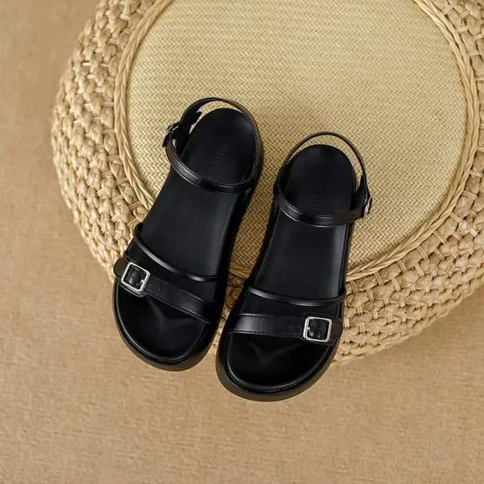 Sandales d'été en cuir d'agneau à talon épais pour femme